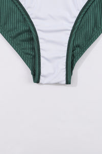 Blackish Green Ruched U Neck Ribbed Tankini | Swimwear/Tankinis