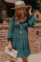 Load image into Gallery viewer, Tiered Mini Dress | Mist Green Bishop Sleeve Smocked Dress
