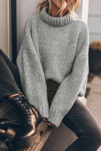 Light Grey Chunky Knit Turtle Neck Drop Shoulder Sweater | Tops/Sweaters & Cardigans