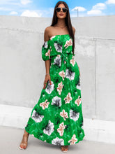 Load image into Gallery viewer, Off Shoulder Midi Dress | Pleated Floral Short Sleeve Dress
