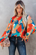 Load image into Gallery viewer, Multicolor Abstract Pattern Crewneck Ruffled Puff Sleeve Blouse | Tops/Blouses &amp; Shirts
