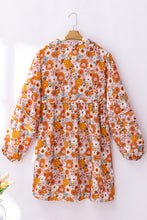 Load image into Gallery viewer, Orange Printed Split Neck Floral Pocketed Shift Dress | Dresses/Floral Dresses
