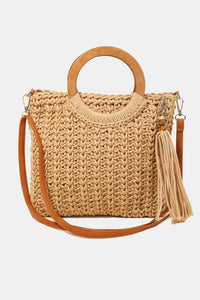 Crochet Knit Convertible Tote Bag with Tassel