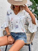 Load image into Gallery viewer, Ruffled Top | Printed V-Neck Half Sleeve Blouse
