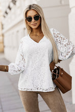 Load image into Gallery viewer, White Lace Top | Floral Crochet Loose Fit V Neck Top
