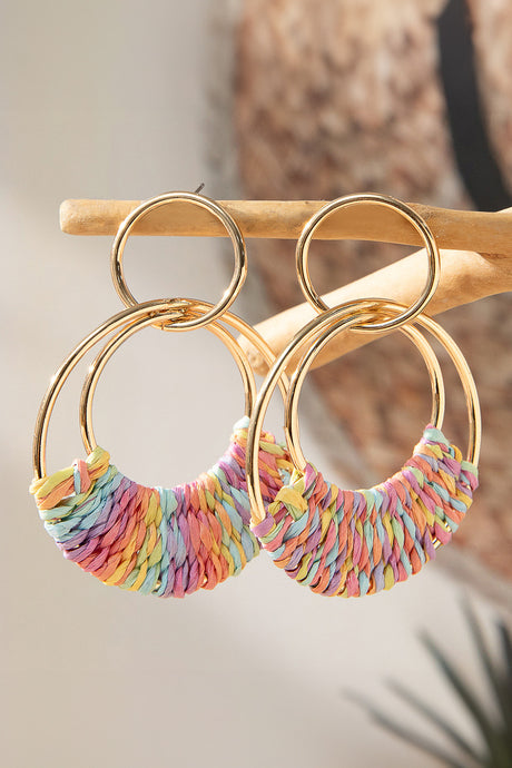 Pink Bohemian Woven Raffia Dangle Earrings | Accessories/Jewelry