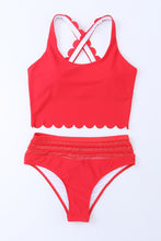 Load image into Gallery viewer, Fiery Red Scalloped Criss Cross High Waist Bikini
