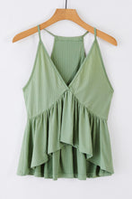 Load image into Gallery viewer, Green Deep V Neckline Ribbed Babydoll Tank | Tops/Tank Tops
