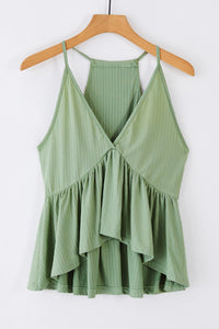 Green Deep V Neckline Ribbed Babydoll Tank | Tops/Tank Tops