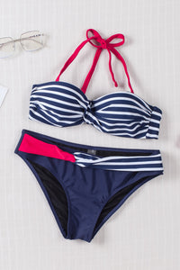 Blue Halter Bandeau Striped Bikini | Swimwear/Bikinis