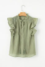 Load image into Gallery viewer, Flutter Sleeve Blouse | Mist Green V Neck Textured Top
