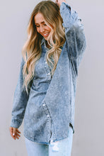 Load image into Gallery viewer, Sky Blue Vintage Washed Chest Pocket Denim Shirt
