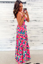 Load image into Gallery viewer, Rose Floral Twisted Smocked Back Tiered Maxi Dress | Dresses/Maxi Dresses
