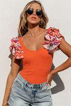 Load image into Gallery viewer, Orange Ribbed Knit Tiered Ruffled Sleeve Bodysuit | Tops/Bodysuits
