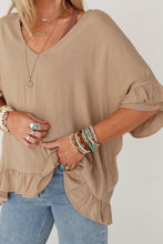 Load image into Gallery viewer, Light French Beige Loose Ruffled V Neck Blouse
