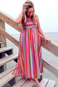 Multicolour Striped Thin Straps Smocked Back Boho Maxi Dress | Dresses/Maxi Dresses