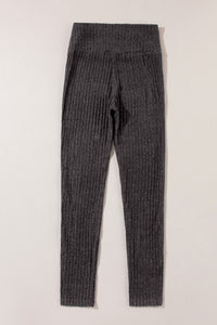 Wide Waistband Leggings | Dark Grey Textured Knit Leggings