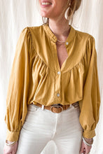 Load image into Gallery viewer, Puff Sleeve Top | Yellow Pleated Loose Shirt
