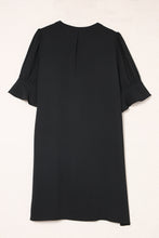 Load image into Gallery viewer, Black Ruffled Sleeve Shift Dress | Dresses/Mini Dresses
