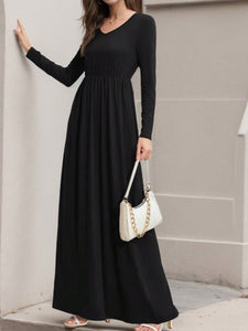 Maxi Dress | Pocketed V-Neck Long Sleeve Dress