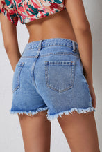Load image into Gallery viewer, Sky Blue High Rise Crossover Waist Denim Shorts | Bottoms/Denim Shorts

