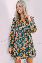 Load image into Gallery viewer, Green Buttoned Bodice Ruffled Floral Dress | Dresses/Floral Dresses
