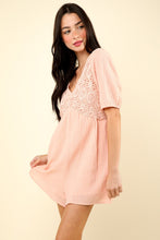 Load image into Gallery viewer, Lace Puff Sleeve Romper with Pockets
