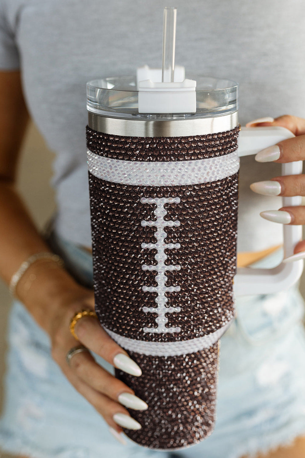Chestnut Contrast Rhinestone Rugby 304 Stainless Steel Tumbler 40oz | Accessories/Tumblers