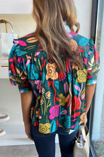 Load image into Gallery viewer, Green Floral Print Puff Sleeve Tied V Neck Blouse | Tops/Blouses &amp; Shirts
