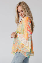 Load image into Gallery viewer, Multicolor Paisley Print Bell Sleeve Lace V-Neck Button Sheer Blouse | Tops/Blouses &amp; Shirts
