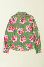 Load image into Gallery viewer, Womens Blouse | Green Floral Print Pleated Detail Puff Sleeve Shirt | Tops/Blouses &amp; Shirts
