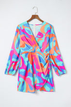 Load image into Gallery viewer, Puff Sleeve Dress | Multi-Color Abstract Print Wrap V Neck
