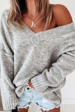 Load image into Gallery viewer, Gray Exposed Seam V Neck Slouchy Sweater
