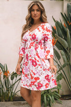 Load image into Gallery viewer, Orange V Neck 3/4 Sleeve Floral Dress | Dresses/Floral Dresses
