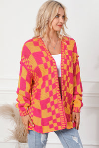 Multicolor Open Front Mixed Checkered Pattern Knit Cardigan | Tops/Sweaters & Cardigans