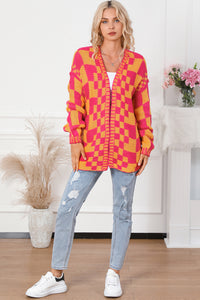 Multicolor Open Front Mixed Checkered Pattern Knit Cardigan | Tops/Sweaters & Cardigans