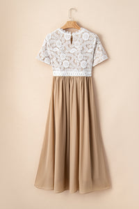 Chiffon Long Dress | Clay Lace Short Sleeve Bodice Dress