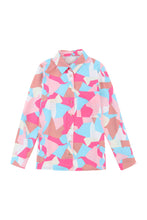 Load image into Gallery viewer, Pink Geometric Block Printed Roll Tab Sleeve Shirt | Tops/Blouses &amp; Shirts
