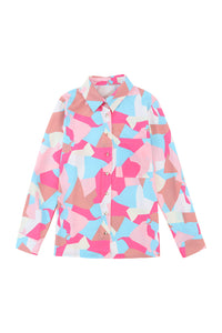 Pink Geometric Block Printed Roll Tab Sleeve Shirt | Tops/Blouses & Shirts