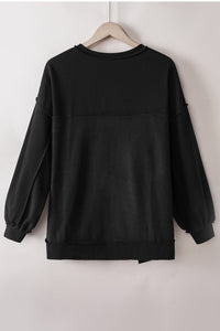 Black Oversized Exposed Seam Henley Sweatshirt | Tops/Sweatshirts & Hoodies