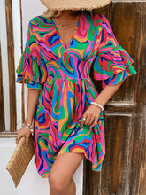 Load image into Gallery viewer, Mini Dress | Ruffled Printed V-Neck Half Sleeve Dress
