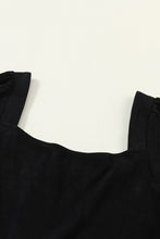 Load image into Gallery viewer, Black Suede Square Neck Puff Sleeve Dress
