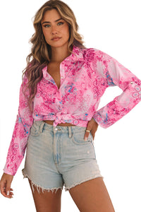 Rose Baroque Floral Roll-tab Sleeve Shirt | Tops/Blouses & Shirts