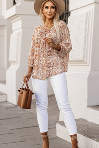 Drawstring Blouse | Brown 3/4 Sleeve Top