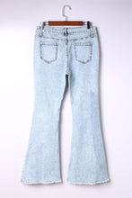 Load image into Gallery viewer, Sky Blue Distressed Acid Wash Flare Jeans | Bottoms/Jeans
