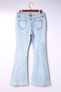 Sky Blue Distressed Acid Wash Flare Jeans | Bottoms/Jeans