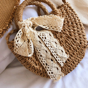 Fashion Accessory Handbag-Drawstring Straw Braided Crossbody Bag