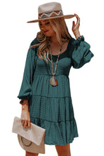 Load image into Gallery viewer, Tiered Mini Dress | Mist Green Bishop Sleeve Smocked Dress
