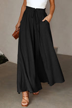 Load image into Gallery viewer, Black Drawstring Smocked High Waist Wide Leg Pants | Bottoms/Pants &amp; Culotte
