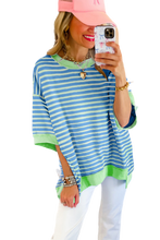 Load image into Gallery viewer, Hi Low T Shirt | Sky Blue Stripe Oversized Contrast Trim Top
